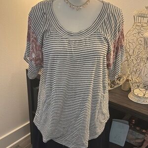 Daytrip Gray Striped Top with Pink Accents